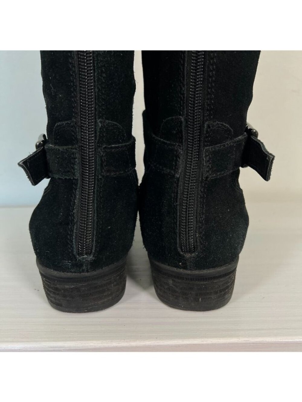 Sam Edelman Black Suede Knee High Riding Boots Buckle Equestrian Moto - Picture 4 of 14